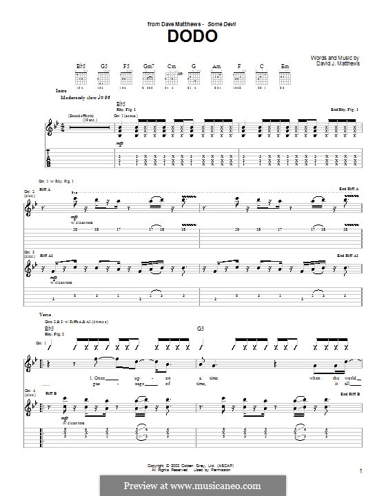Dodo: Für Gitarre mit Tab by David J. Matthews