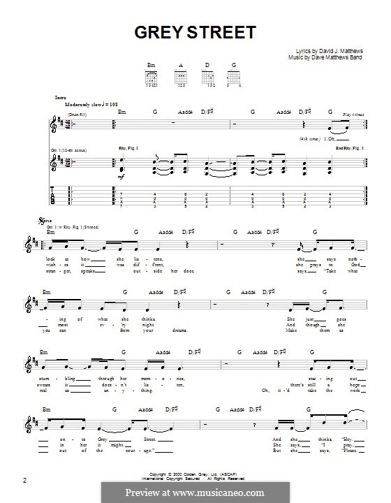 Grey Street (Dave Matthews Band): Für Gitarre (Sehr leichte Fassung) by David J. Matthews