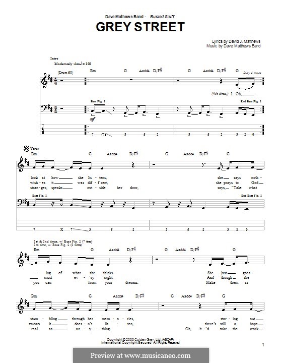 Grey Street (Dave Matthews Band): Für Bassgitarre mit Tabulatur by David J. Matthews
