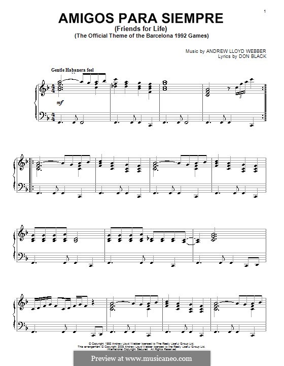 Amigos Para Siempre (Friends for Life): Für Klavier by Andrew Lloyd Webber