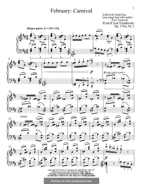 Nr.2 Februar (Karneval): Für Klavier (mit Fingersatz) by Pjotr Tschaikowski