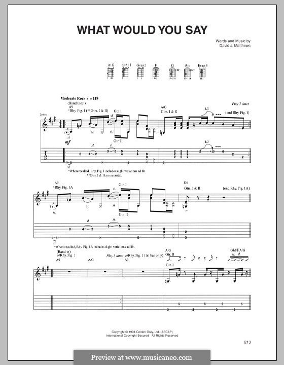 What Would You Say (Dave Matthews Band): Für Gitarre mit Tabulatur by David J. Matthews