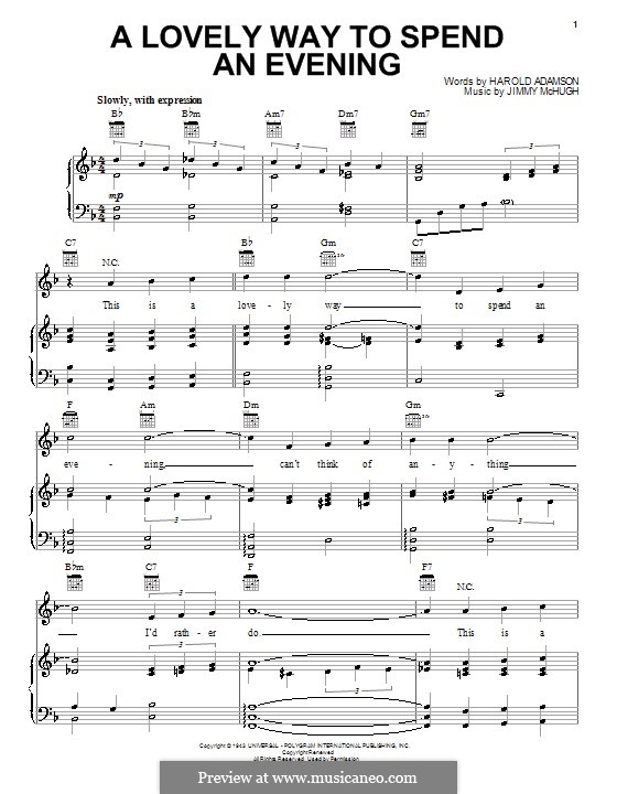 A Lovely Way to Spend an Evening (Frank Sinatra): Für Stimme und Klavier (oder Gitarre) by Jimmy McHugh
