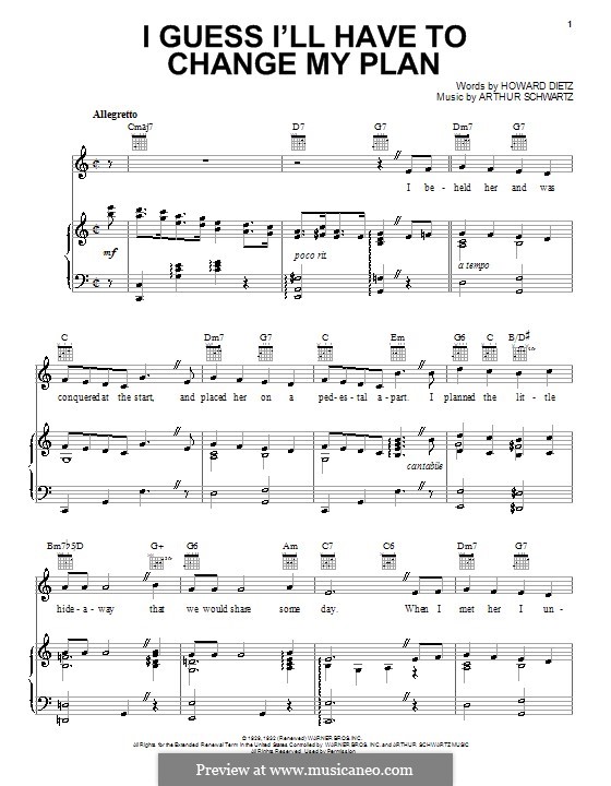 I Guess I'll Have to Change My Plan (Frank Sinatra): Für Stimme und Klavier (oder Gitarre) by Arthur Schwartz