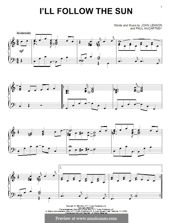 I'll Follow the Sun (The Beatles): Für Klavier by John Lennon, Paul McCartney