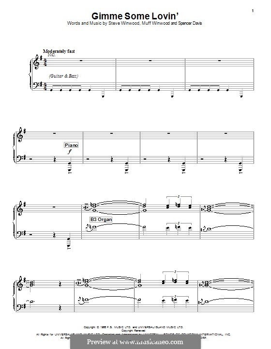 Gimme Some Lovin' (The Spencer Davis Group): Für Stimme und Klavier (oder Gitarre) by Muff Winwood, Spencer Davis, Steve Winwood
