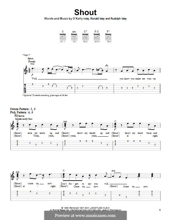 Shout (The Isley Brothers): Für Gitarre (Sehr leichte Fassung) by O'Kelly Isley, Ronald Isley, Rudolph Isley