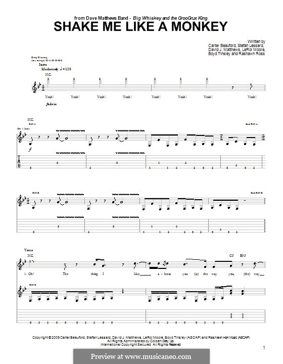 Shake Me Like a Monkey (Dave Matthews Band): Für Gitarre mit Tabulatur by Boyd Tinsley, Carter Beauford, David J. Matthews, Leroi Moore, Rashawn Ross, Stefan Lessard