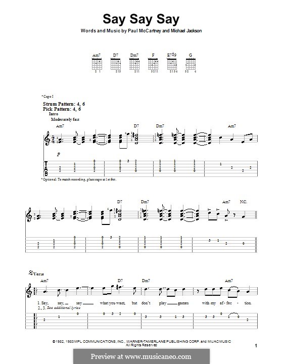 Say Say Say: Für Gitarre (Sehr leichte Fassung) by Michael Jackson, Paul McCartney