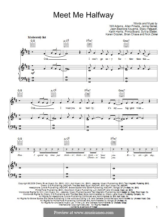 Meet Me Halfway (The Black Eyed Peas): Für Stimme und Klavier (oder Gitarre) by apl.de.ap, Brian Chase, Jaime Gomez, Karen O, Keith Harris, Nicholas Zinner, Printz Board, Stacy Ferguson, Sylvia Gordon, will.i.am