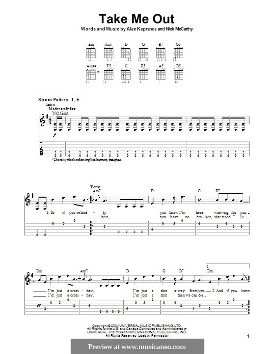 Take Me Out (Franz Ferdinand): Für Gitarre (Sehr leichte Fassung) by Alexander Kapranos, Nicholas McCarthy