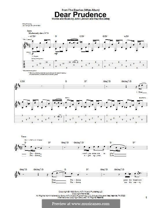Dear Prudence (The Beatles): Für Gitarre mit Tabulatur by John Lennon, Paul McCartney