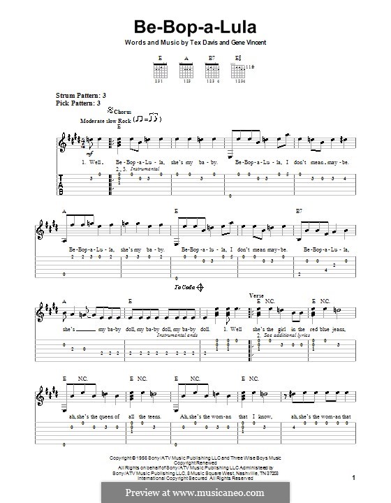 Be-Bop-A-Lula: Für Gitarre (Sehr leichte Fassung) by Gene Vincent, Sheriff Tex Davis
