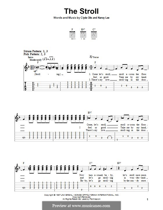 The Stroll (The Diamonds): Für Gitarre (Sehr leichte Fassung) by Clyde Otis, Nancy Lee