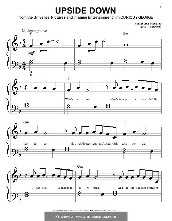 Upside Down: Für Klavier (sehr leichte Fassung) by Jack Johnson