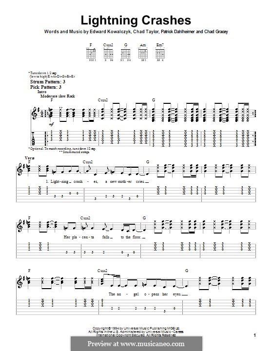 Lightning Crashes (Live): Für Gitarre (Sehr leichte Fassung) by Chad Gracey, Chad Taylor, Edward Kowalczyk, Patrick Dahlheimer