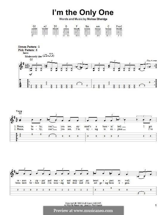 I'm the Only One: Für Gitarre (Sehr leichte Fassung) by Melissa Etheridge
