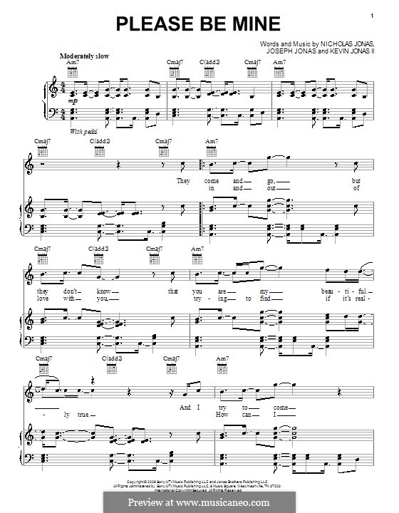 Please Be Mine (Jonas Brothers): Für Stimme und Klavier (oder Gitarre) by Joseph Jonas, Kevin Jonas Sr., Nicholas Jonas