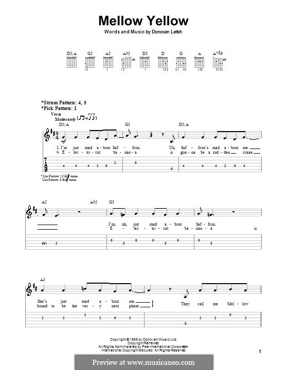 Mellow Yellow: Für Gitarre (leicht, mit Tabulatur) by Donovan Leitch