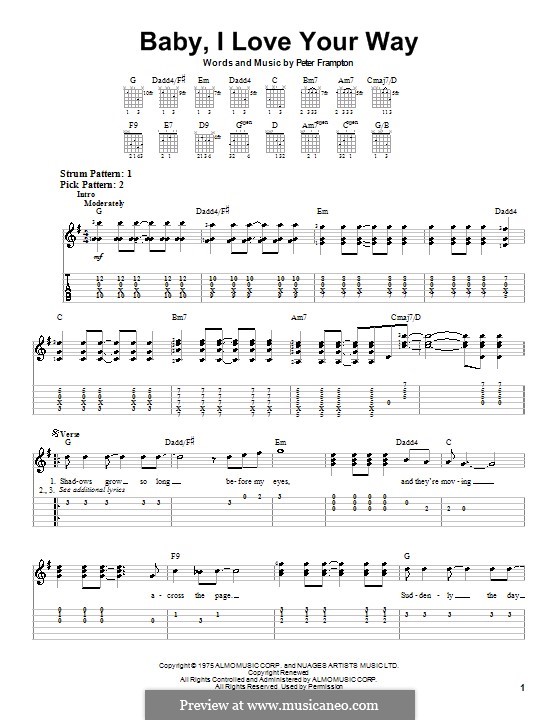 Baby, I Love Your Way: Für Gitarre (Sehr leichte Fassung) by Peter Frampton