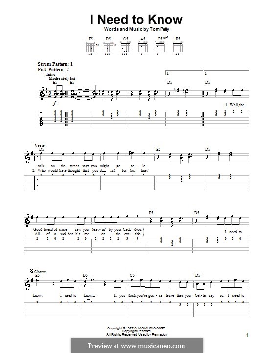 I Need to Know: Für Gitarre (Sehr leichte Fassung) by Tom Petty