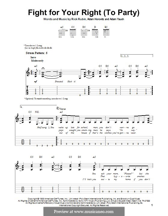 (You Gotta) Fight for Your Right (To Party): Für Gitarre (Sehr leichte Fassung) by Adam Horovitz, Adam Yauch, Rick Rubin
