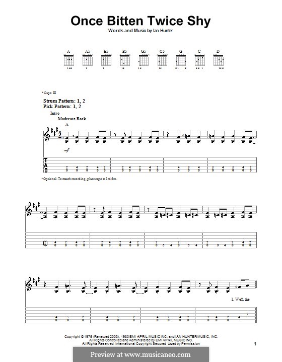 Once Bitten Twice Shy: Für Gitarre (Sehr leichte Fassung) by Ian Hunter
