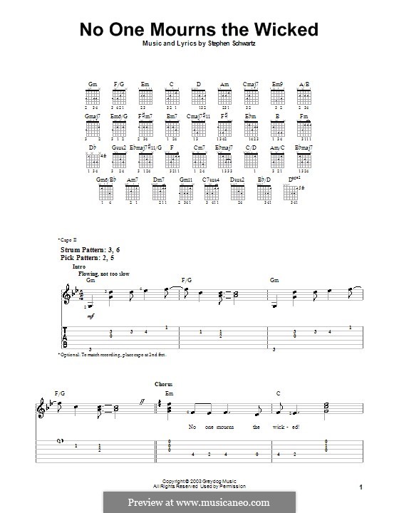 No One Mourns the Wicked: Für Gitarre (Sehr leichte Fassung) by Stephen Schwartz