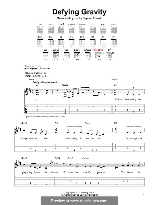 Defying Gravity (from the Broadway Musical Wicked): Für Gitarre (Sehr leichte Fassung) by Stephen Schwartz