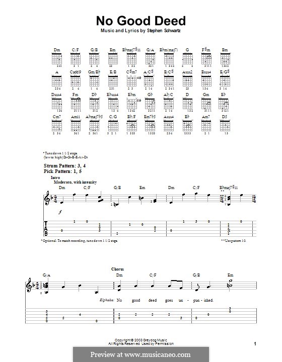 No Good Deed (from Wicked): Für Gitarre (Sehr leichte Fassung) by Stephen Schwartz