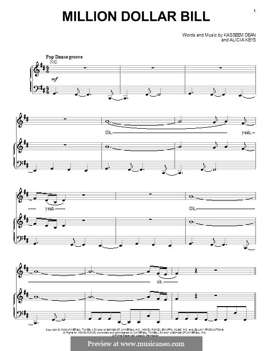 Million Dollar Bill (Whitney Houston): Für Stimme und Klavier (oder Gitarre) by Alicia Keys, Swizz Beatz