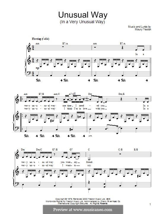 Unusual Way (In a Very Unusual Way): Für Stimme und Klavier (oder Gitarre) by Maury Yeston