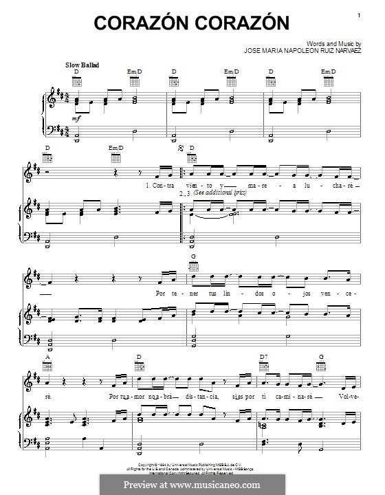 Corazon Corazon: Für Stimme und Klavier (oder Gitarre) by Jose Maria Napoleon Ruiz Narvaez
