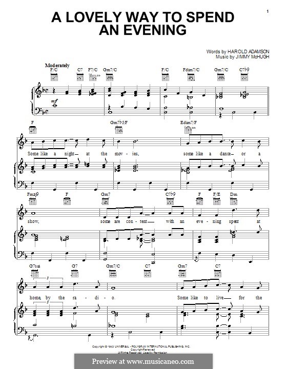 A Lovely Way to Spend an Evening (Frank Sinatra): Für Stimme und Klavier (oder Gitarre) by Jimmy McHugh