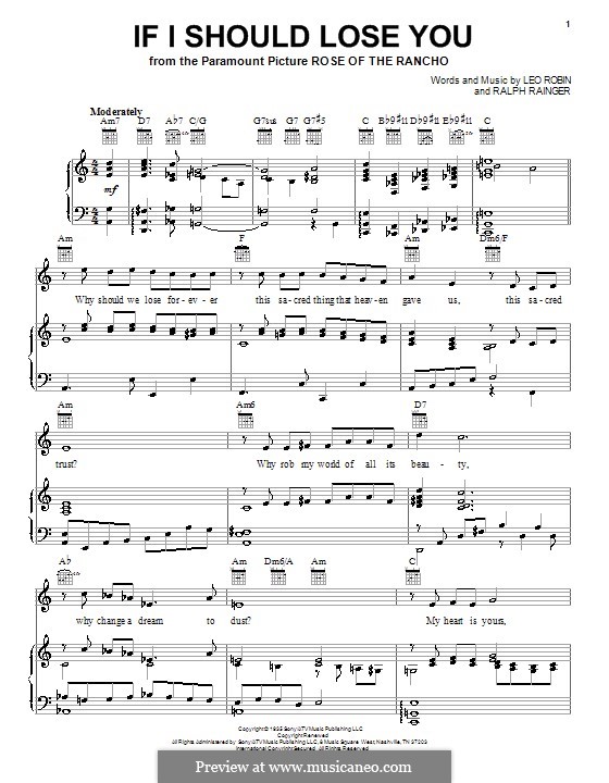 If I Should Lose You (Phineas Newborn): Für Stimme und Klavier (oder Gitarre) by Leo Robin, Ralph Rainger