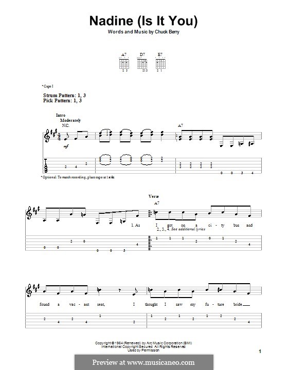 Nadine (Is It You): Für Gitarre (Sehr leichte Fassung) by Chuck Berry