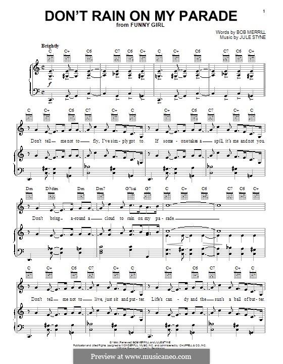 Don't Rain on My Parade: Für Stimme mit Klavier oder Gitarre (Barbra Streisand) by Jule Styne