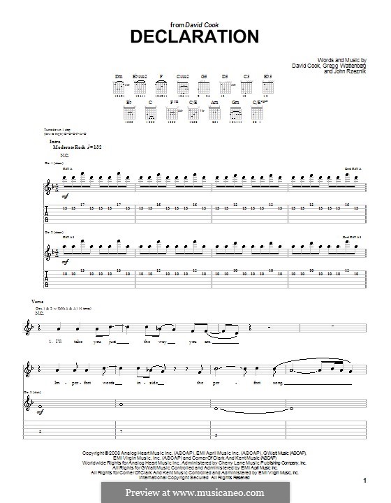 Declaration: Für Gitarre mit Tab by Gregg Wattenberg, John Rzeznik