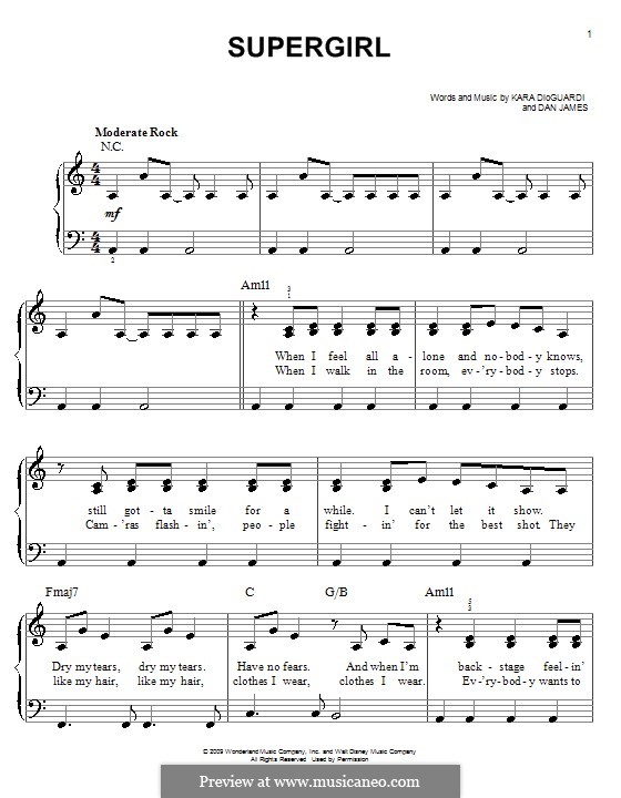 Supergirl (Hannah Montana): Für Klavier, leicht by Daniel James