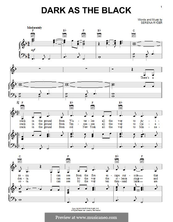 Dark as the Black: Für Stimme und Klavier (oder Gitarre) by Serena Ryder