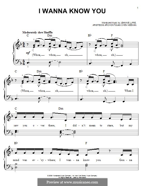 I Wanna Know You (Hannah Montana): Einfache Noten für Klavier by Aris Archontis, Chen Neeman, Jeannie Lurie