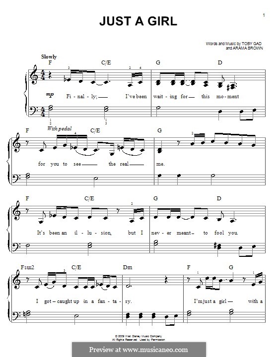Just a Girl (Hannah Montana): Für Klavier, leicht by Arama Brown, Tobias Gad