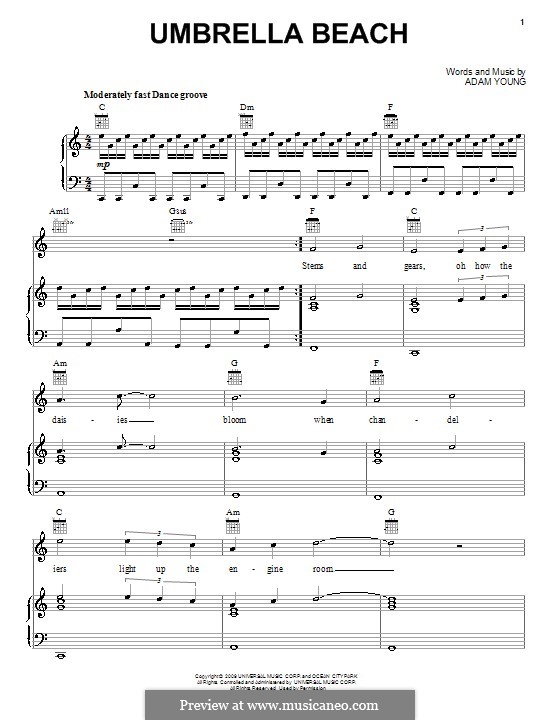 Umbrella Beach (Owl City): Für Stimme und Klavier (oder Gitarre) by Adam Young