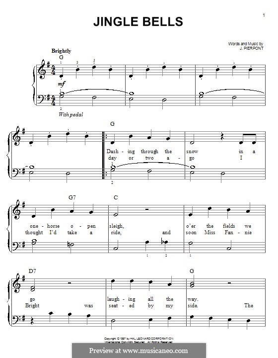Piano version (printable scores): With lyrics by James Lord Pierpont