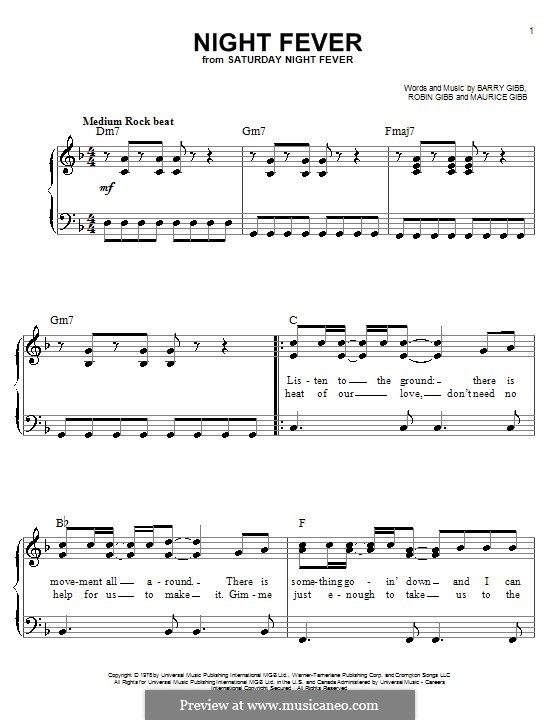Night Fever (The Bee Gees): Für Klavier, leicht by Barry Gibb, Maurice Gibb, Robin Gibb