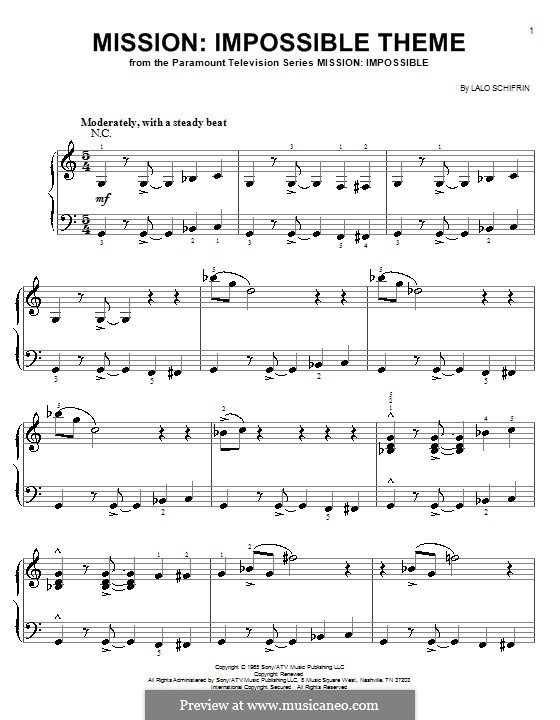 Mission: Impossible Theme: Einfache Noten für Klavier by Lalo Schifrin