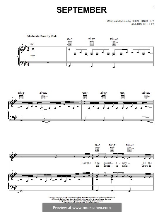 September (Daughtry): Für Stimme und Klavier (oder Gitarre) by Chris Daughtry, Josh Steely