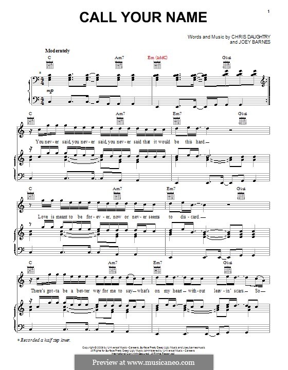 Call Your Name (Daughtry): Für Stimme und Klavier (oder Gitarre) by Chris Daughtry, Joey Barnes