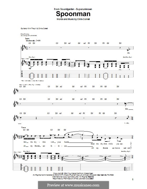 Spoonman (Soundgarden): Für Gitarre mit Tabulatur by Chris Cornell
