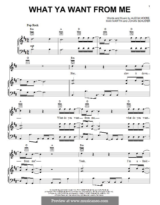 What Ya Want from Me: Für Stimme und Klavier (oder Gitarre) by Shellback, Alecia Moore, Max Martin